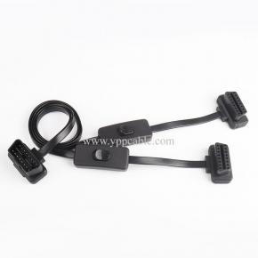 Automotive OBD2 one point two with switch extension cable Flat cable one to two adapter cable 60CM