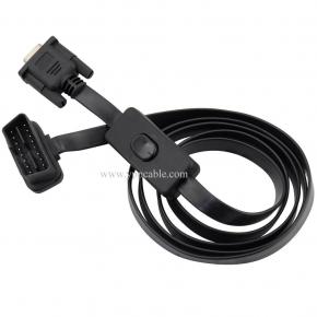 For OBD2 with Switch Extension Cable Slim Spaghetti Elbow Type Automotive OBD Flat Cable