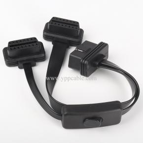 Switched obd 1 in 2 extension cable obd2 flat cable spaghetti cable HUD window lifter one to two adapter cable